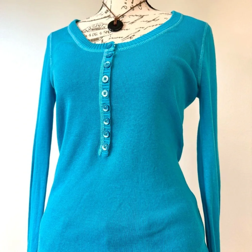 y2k henley long sleeve scoop neck tunic top - Picture 2 of 5